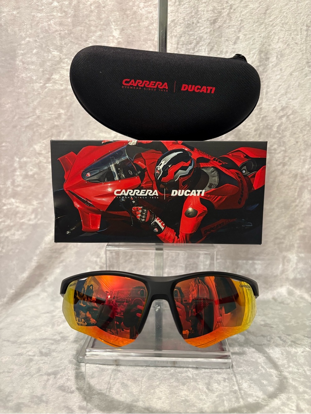 Carrera x Ducati Collab Unisex Partial Rimless Sunglasses Black Red NEW in Box
